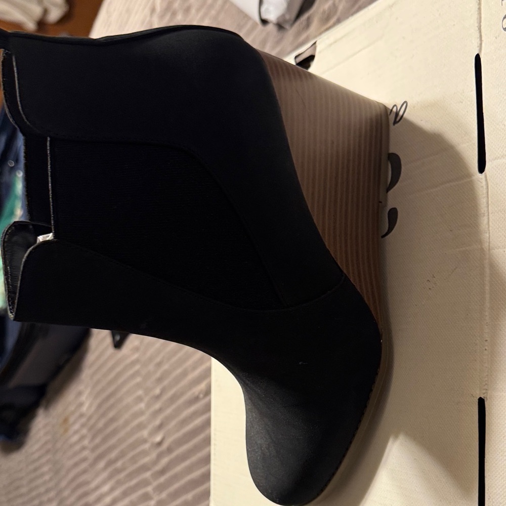 a.n.a Black Ankle Booties with Tan Wedge